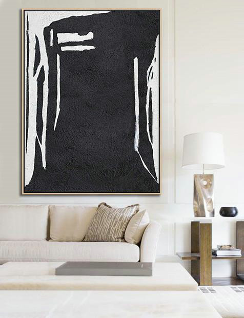 Wall Art Ideas For Living Room,Black And White Minimal Painting On Canvas - Modern Canvas Art